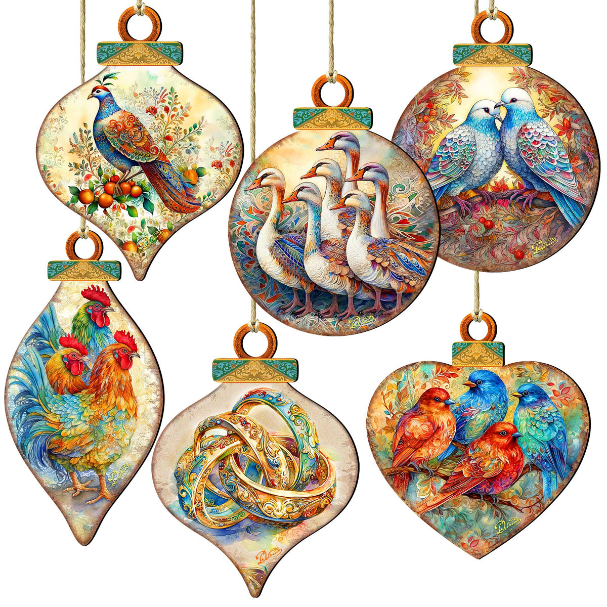 Twelve Days of Christmas Eco Wood Ornaments Set of 12 by G. DeBrekht - Christmas Decor 12 Days of Christmas - 8610102-S12