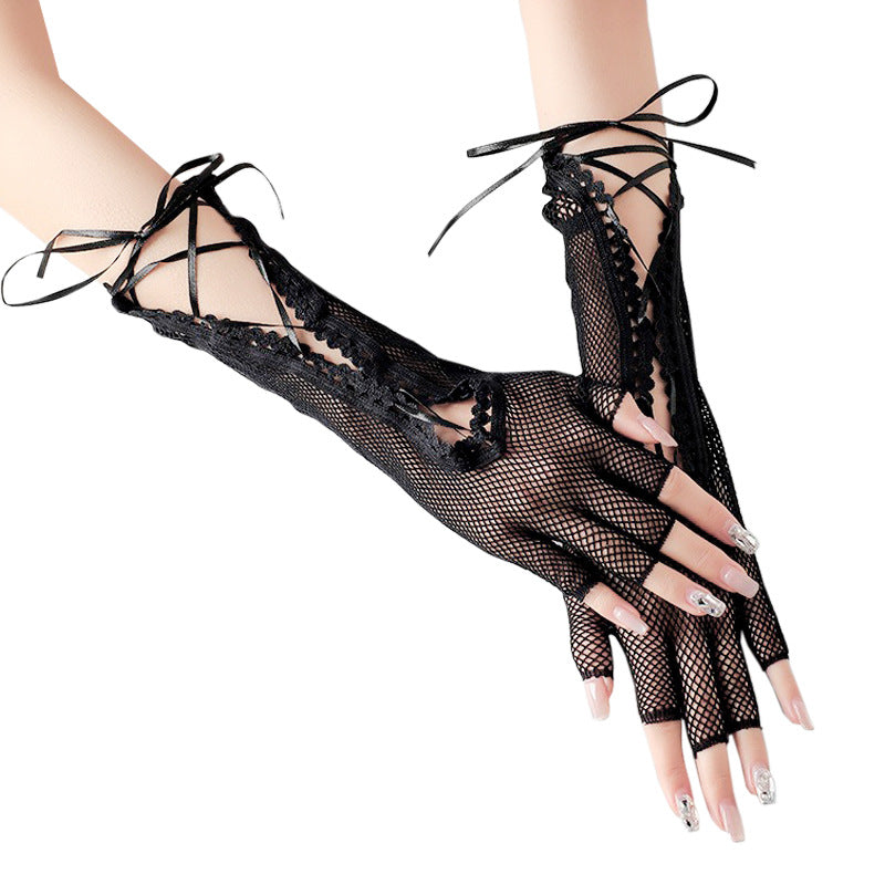 Halloween Anime Sexy Lace-up Sexy Mesh Lace-up Long Gloves