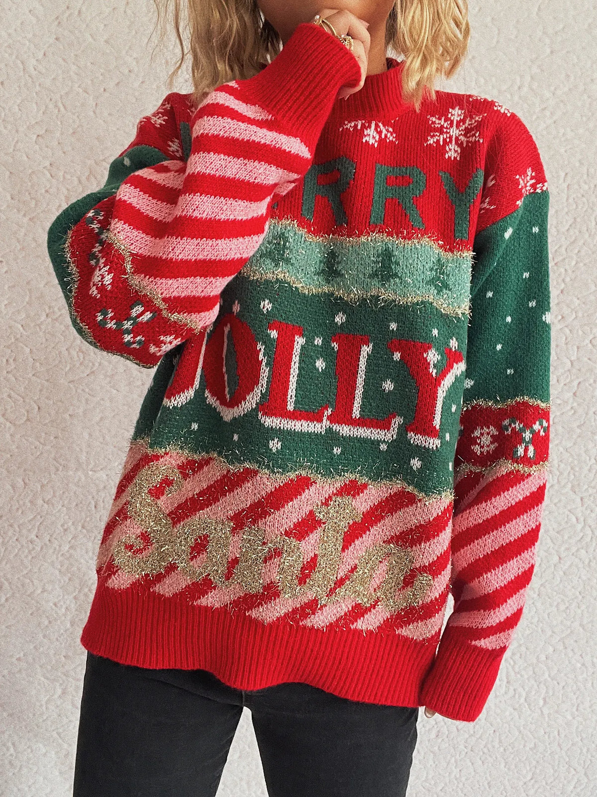 Christmas Letter Round Neck Long Sleeve Sweater