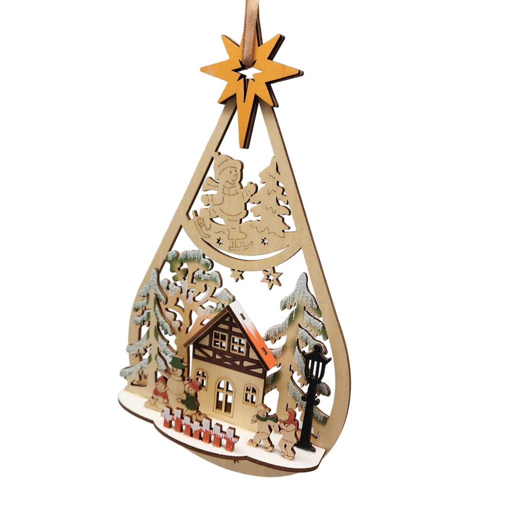 Wooden Cabin Scene Teardrop Ornament
