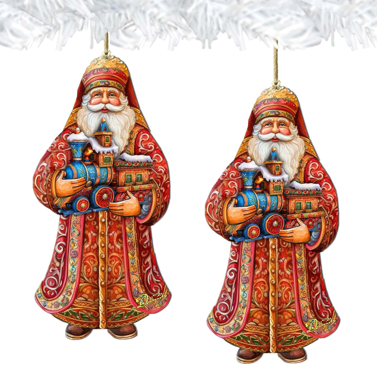 Santa's Miniature Holiday Express Wooden Ornaments by G. Debrekht - Christmas Santa Snowman Decor - 8691417
