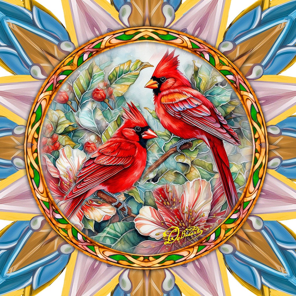 Christmas Cardinals Star Tree Topper Wooden Decor by G. Debrekht - Wildlife Holiday Decor - 89510