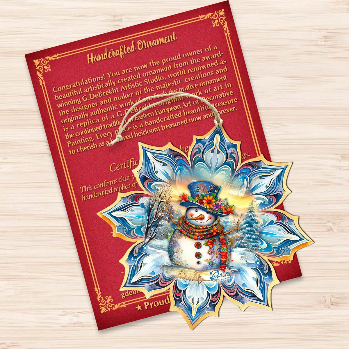 Snowman Blue Snowflake Wooden Ornaments by G. Debrekht - Christmas Santa Snowman Decor - 8688427