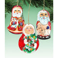 Santa Doll Wooden Ornaments Set of 3 by G. DeBrekht - Christmas Santa Snowman Decor - 8100110S3