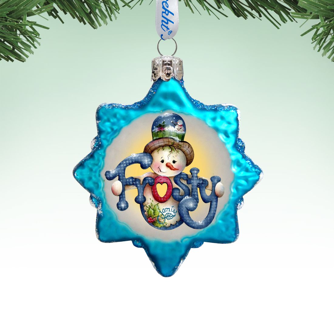 Frosty Mercury Glass Ornament by Jamie Mills-Price - Christmas Santa Snowman Decor - 778202-7505