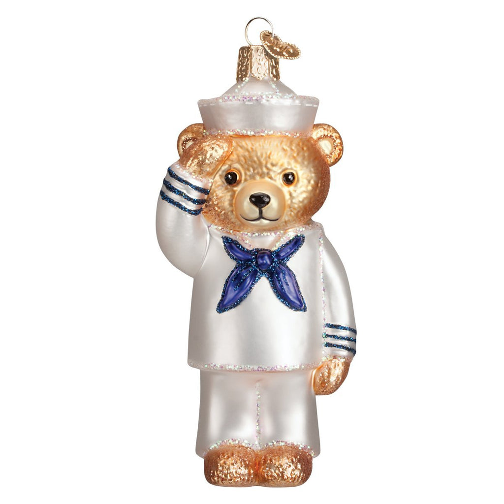 Old World Christmas Navy Bear Glass Blown Ornament