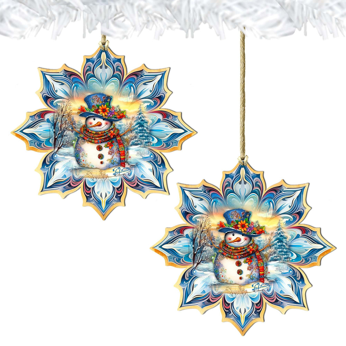 Snowman Blue Snowflake Wooden Ornaments by G. Debrekht - Christmas Santa Snowman Decor - 8688427