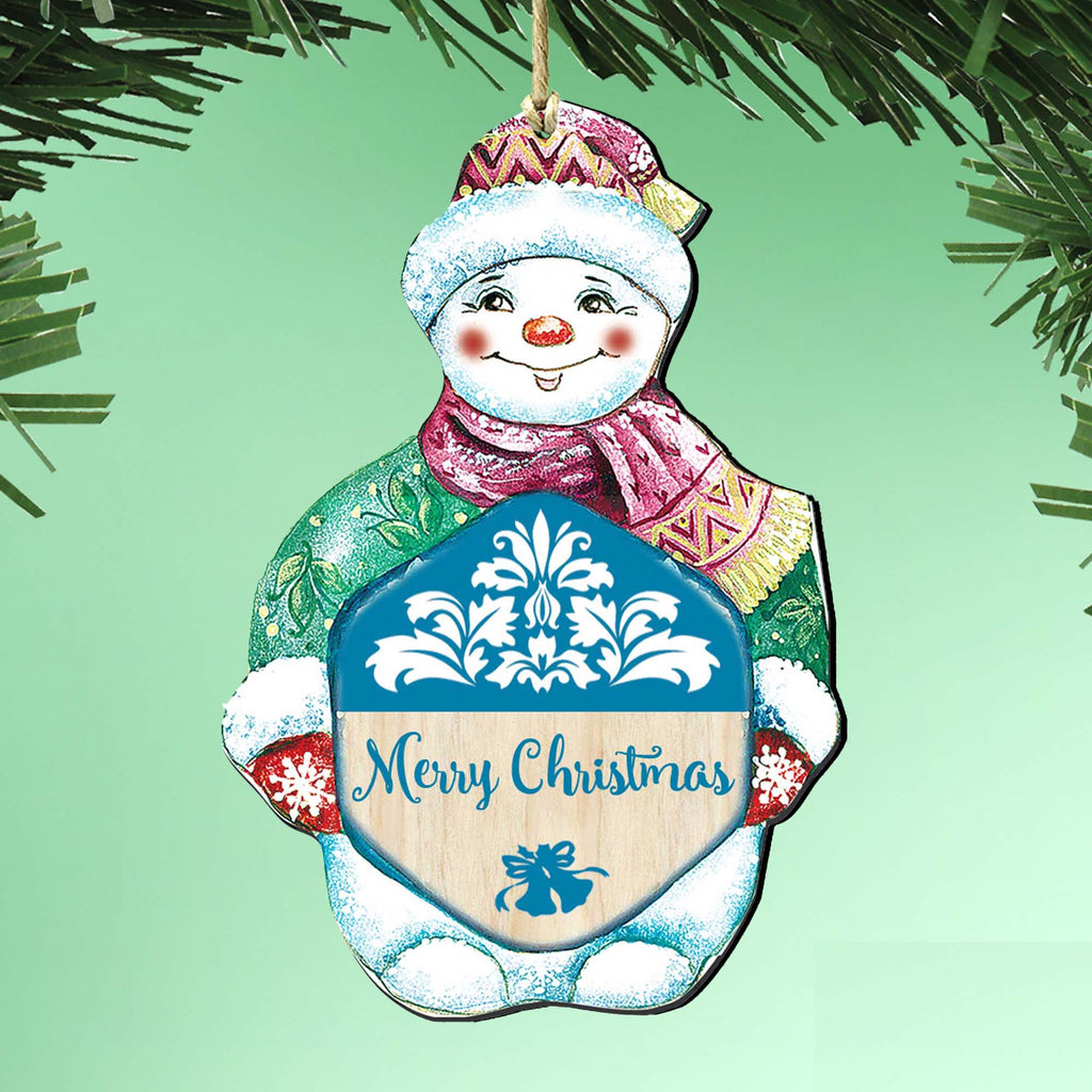 Merry Christmas Snowman Wooden Ornaments by G. DeBrekht - Christmas Santa Snowman Decor - 8116101-MC