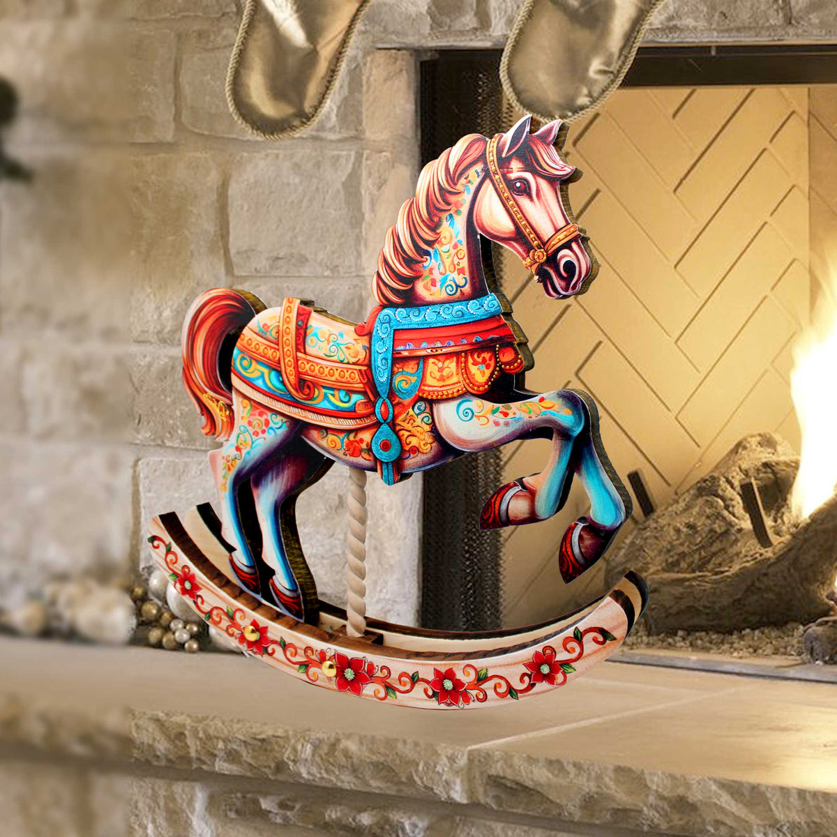 Carousel Horse Decorated Centerpiece - Limited Edition Wooden Figurine by G. Debrekht - Christmas Decor - 89319