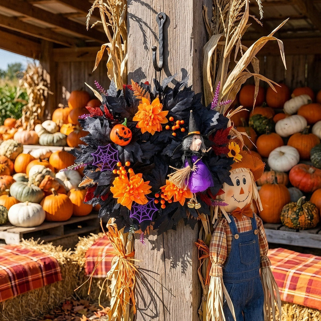 Witch Pumpkin Halloween Wreath Decoration
