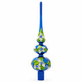 Blue Flowers on Glossy Blue Mouth Glass Christmas Tree Topper 12.5 Inches