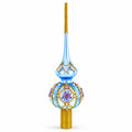 Elegant Blue and Purple Jewel-Encrusted Glass  Tree Topper 11 Inches