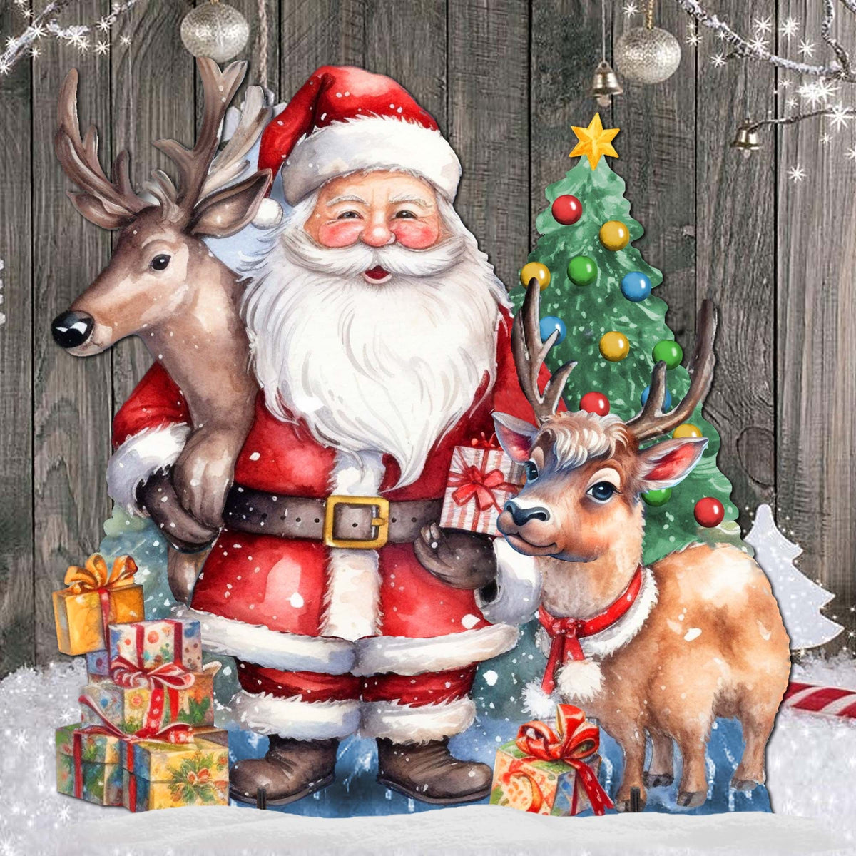 Santa with Reindeers Outdoor Decor by G. Debrekht - Christmas Santa Snowman Decor - 8611032F
