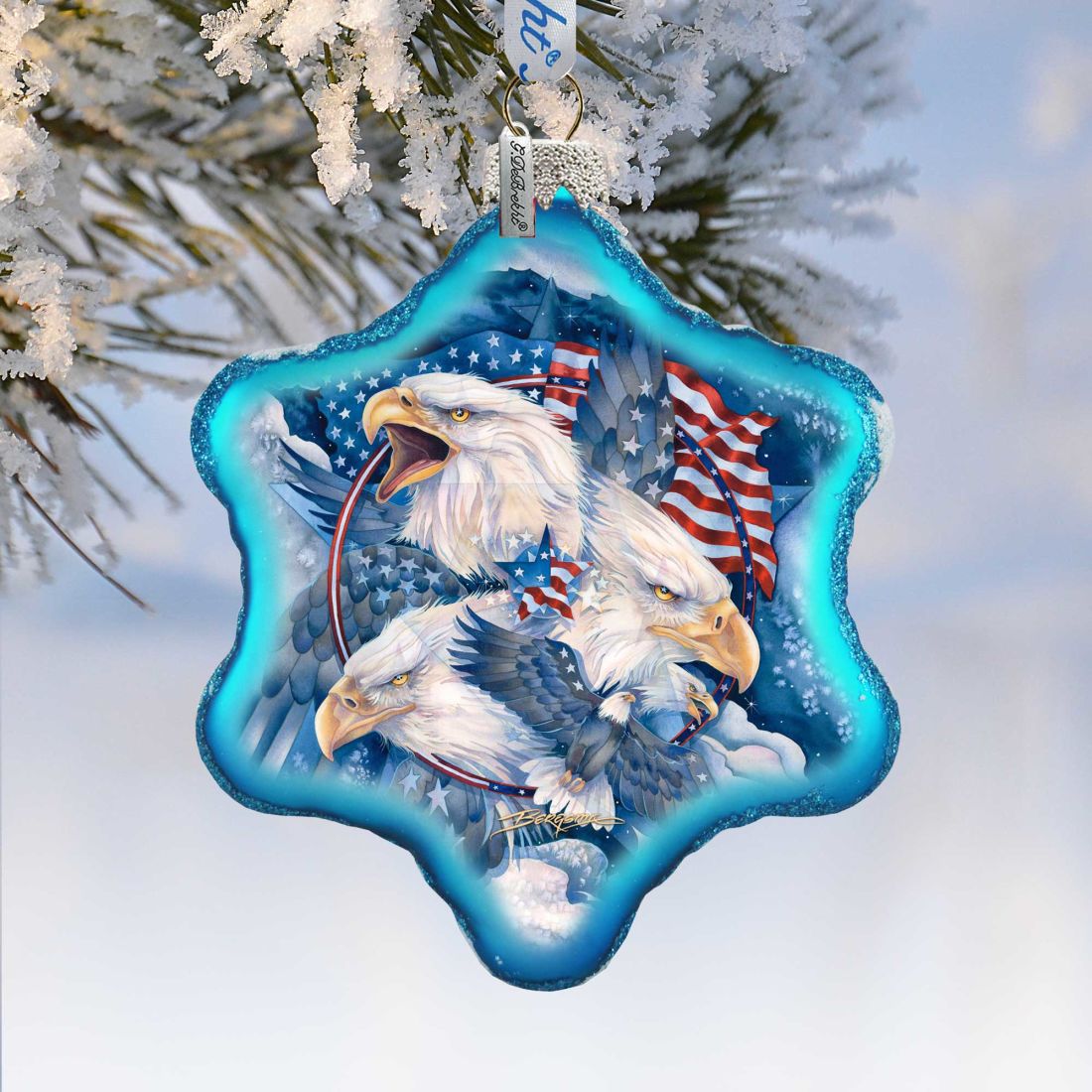Allegiance Patriotic Eagles Glass Ornament by J. Bergsma - American Christmas Decor - 754-730-JB
