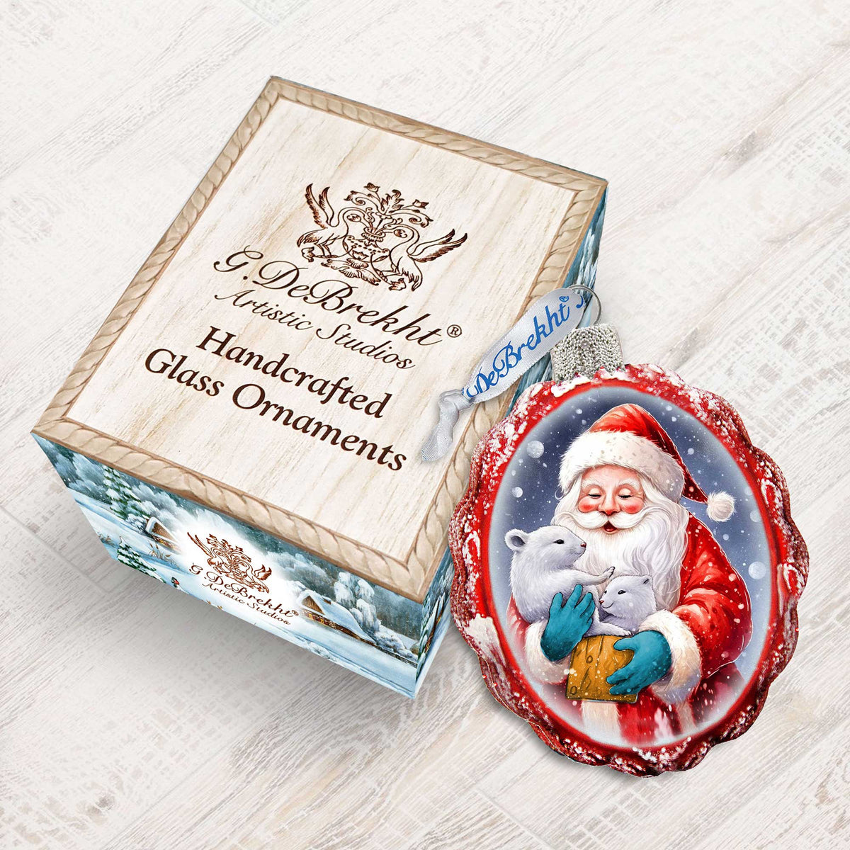 Santa with Cubs Mercury Glass Ornaments by G. Debrekht - Christmas Santa Snowman Decor - 776012