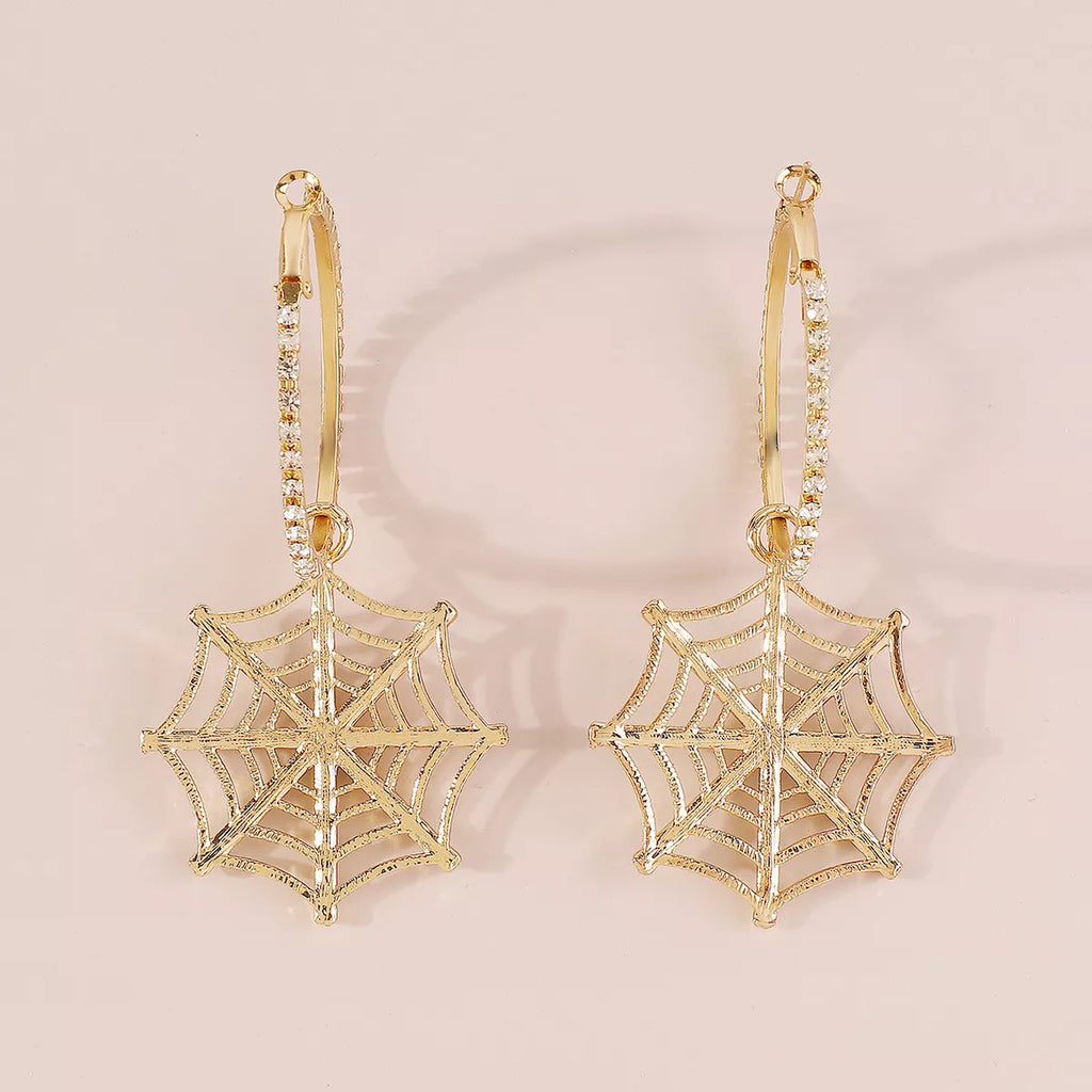 Halloween Spider Web Dangle Hoop Earrings