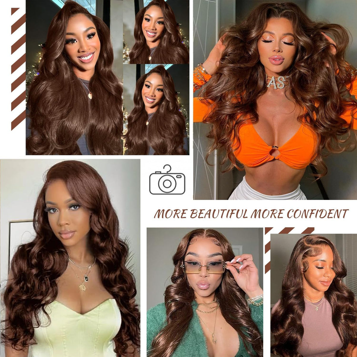 Lace Frontal Human Hair Wig Brown Body Wave Density