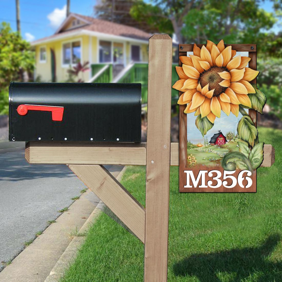 Sunflower Wooden Custom House Number Sign by Jamie Mills-Price - Thanksgiving Halloween Decor - Handcrafted Wooden Handcrafted Wooden Handcrafted Wooden Address Sign - MA8457701-MPP