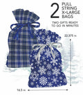 X- Large Pull String Gift Bag - 2 Pack Blues