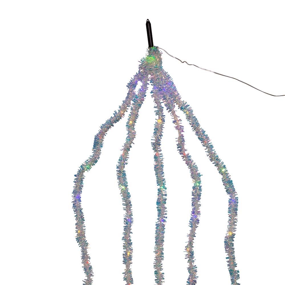 100-Light Silver Iridescent Tinsel Cascade Multi-Color Light Set