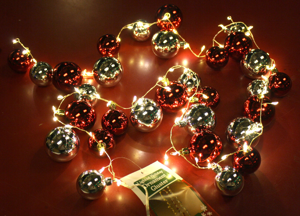 Lighted Ornament Strung 58" Garland - Red and Silver