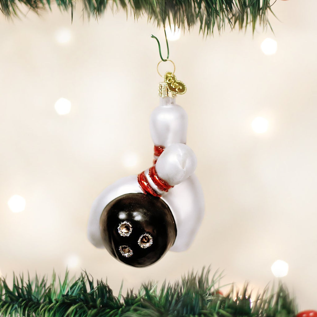 Bowling Ball And Pins Glass Ornament