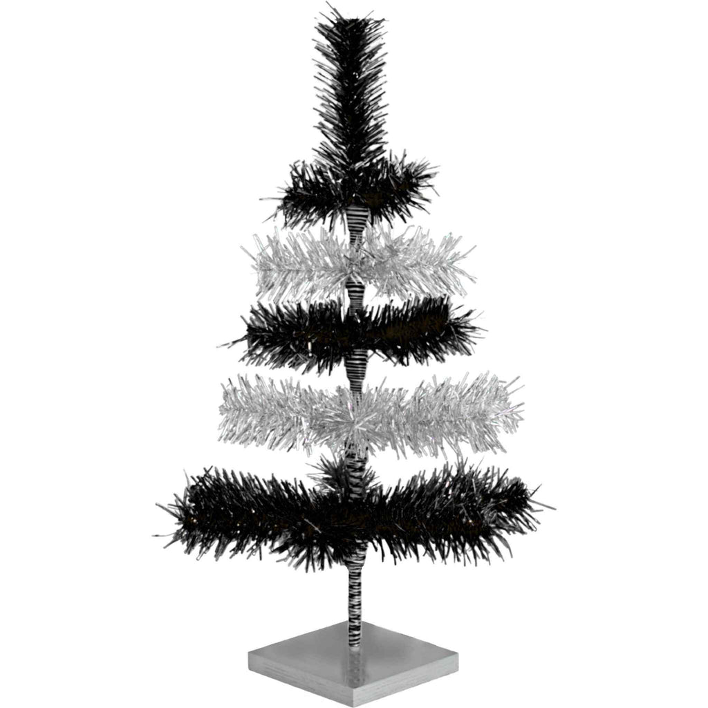 Black & Silver Layered Tinsel Christmas Tree