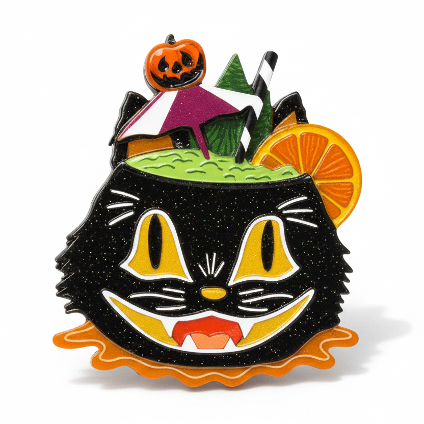 Black Magic Halloween Tiki Brooch by Carrie Hudson x Lipstick & Chrome