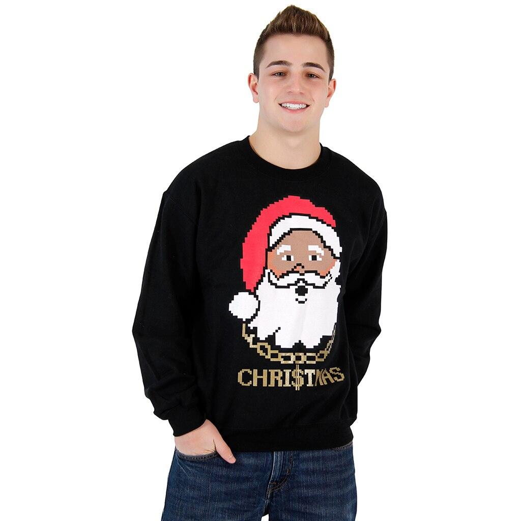 Black Santa Claus with Chain Funny Adult Unisex Ugly Christmas Sweatshirt