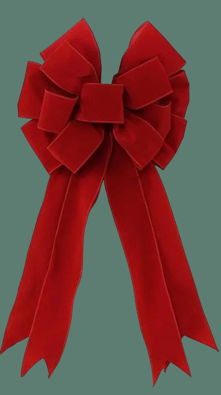 PREMADE VELVET BOW RED WITH WIRED EDGE