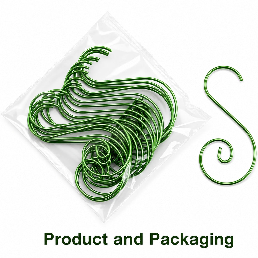 Set of 20 Green Metal Wire Spiral Christmas Ornaments Hooks Hangers S-Shaped 1.96 Inches