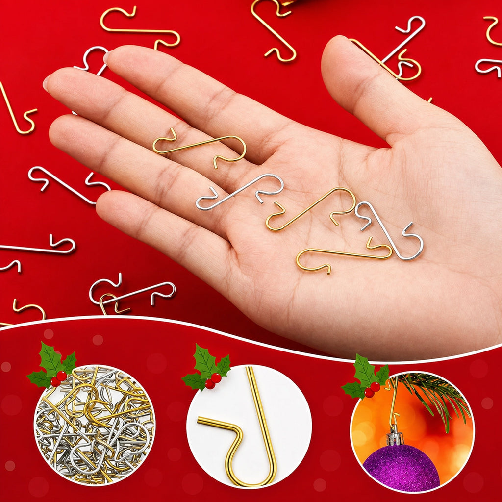 Set of 60 Silver Metal Wire Christmas Ornaments Hooks Hangers 1.16 Inches