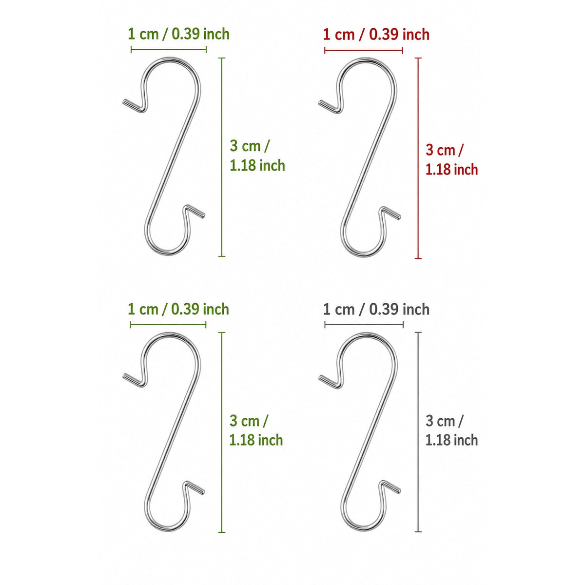 Set of 60 Silver Metal Wire Christmas Ornaments Hooks Hangers 1.16 Inches