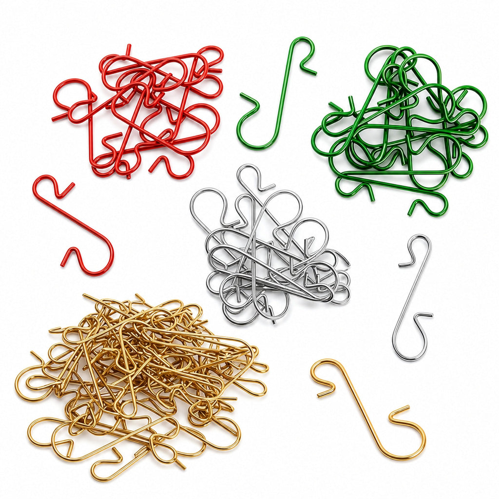 Set of 60 Silver Metal Wire Christmas Ornaments Hooks Hangers 1.16 Inches