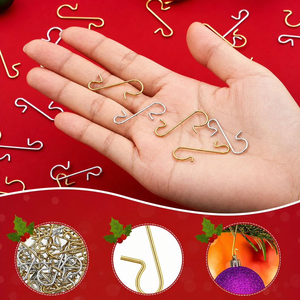 Set of 60 Gold Metal Wire Christmas Ornaments Hooks Hangers 1.16 Inches