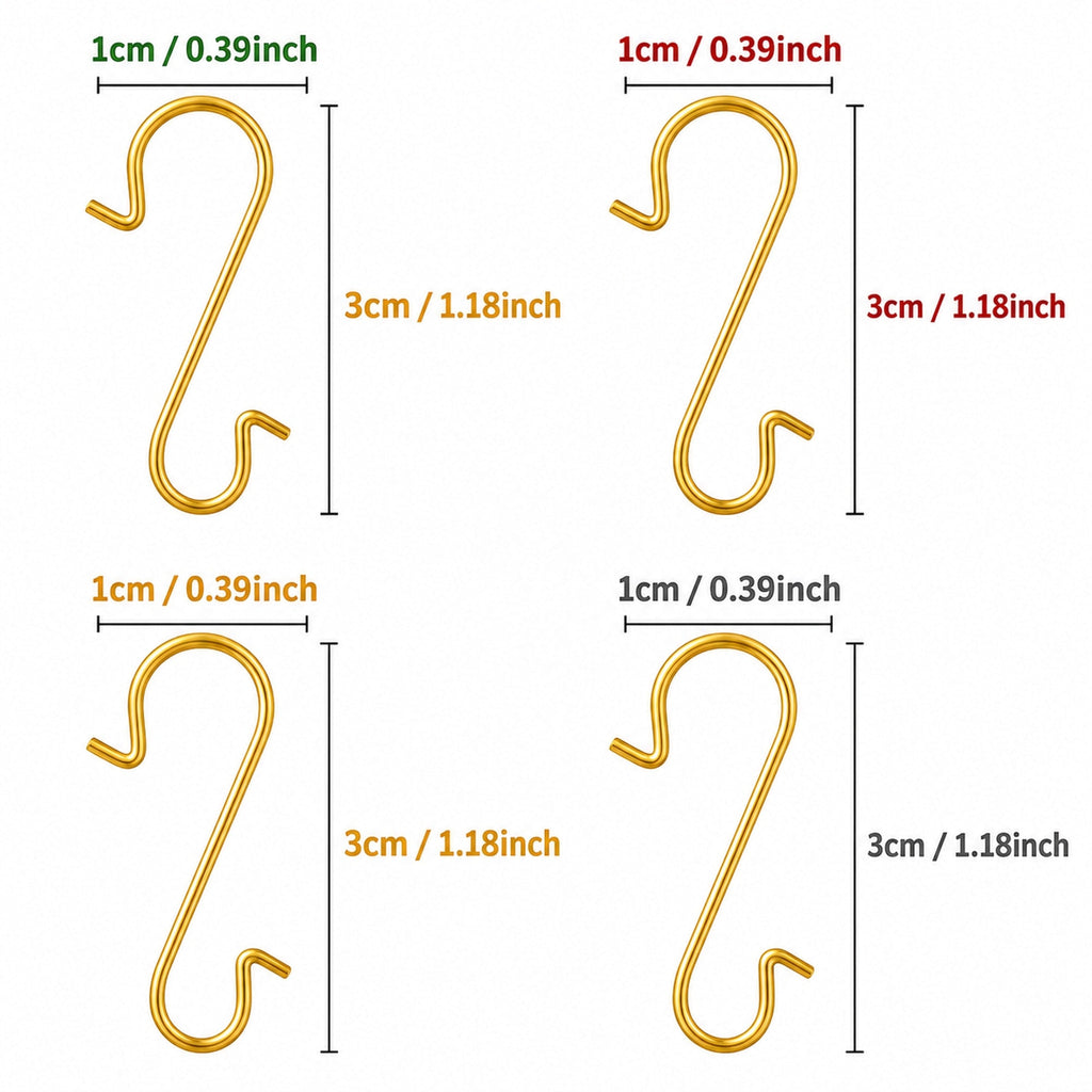 Set of 60 Gold Metal Wire Christmas Ornaments Hooks Hangers 1.16 Inches
