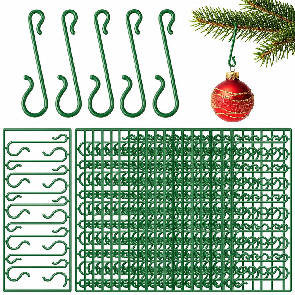 Set of 60 Green Plastic Christmas Ornaments Hooks Hangers 1.8 Inches