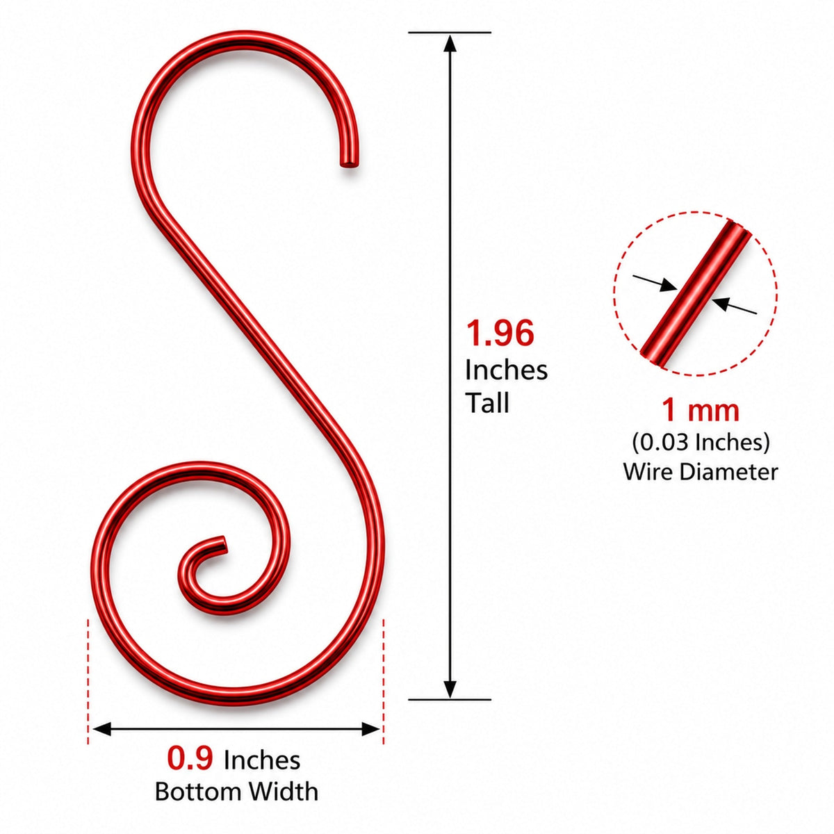 Set of 20 Red Metal Wire Spiral Christmas Ornaments Hooks Hangers S-Shaped 1.96 Inches