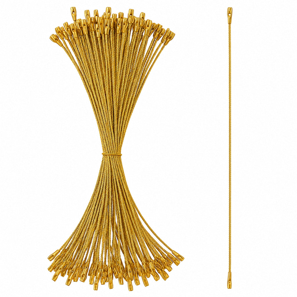 Set of 100 Gold Christmas Ornaments Cords Strings Hangers 7.9 Inches