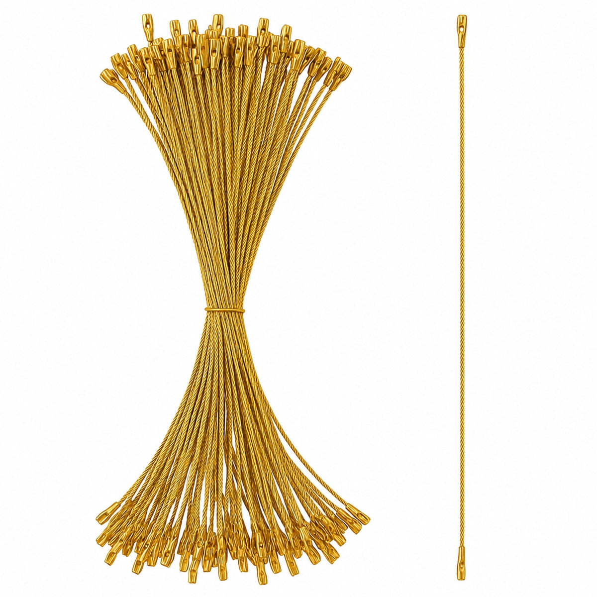 Set of 100 Gold Christmas Ornaments Cords Strings Hangers 7.9 Inches