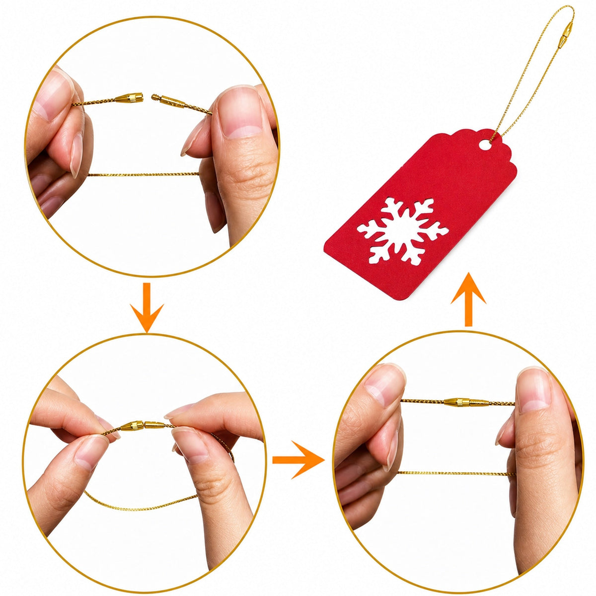 Set of 100 Gold Christmas Ornaments Cords Strings Hangers 7.9 Inches