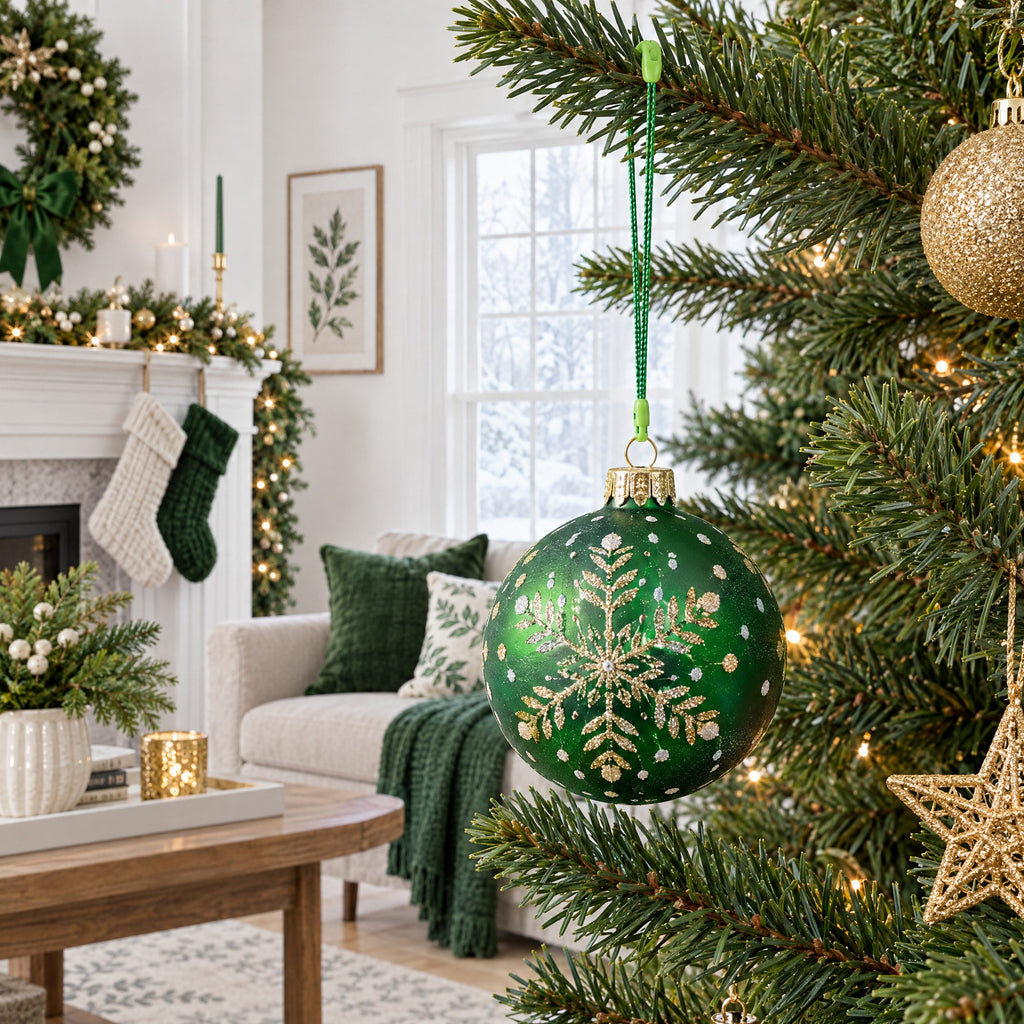 Set of 100 Green Christmas Ornaments Cords Strings Hangers 7.9 Inches