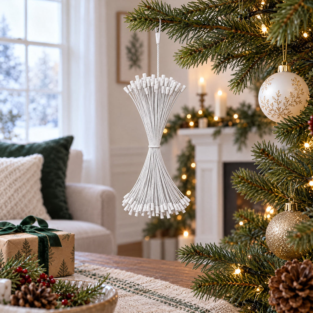 Set of 100 White Christmas Ornaments Cords Strings Hangers 7.9 Inches