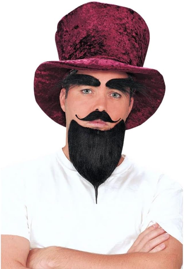 Black Bushy Brow, Pointed Tip Moustache & Beard Set