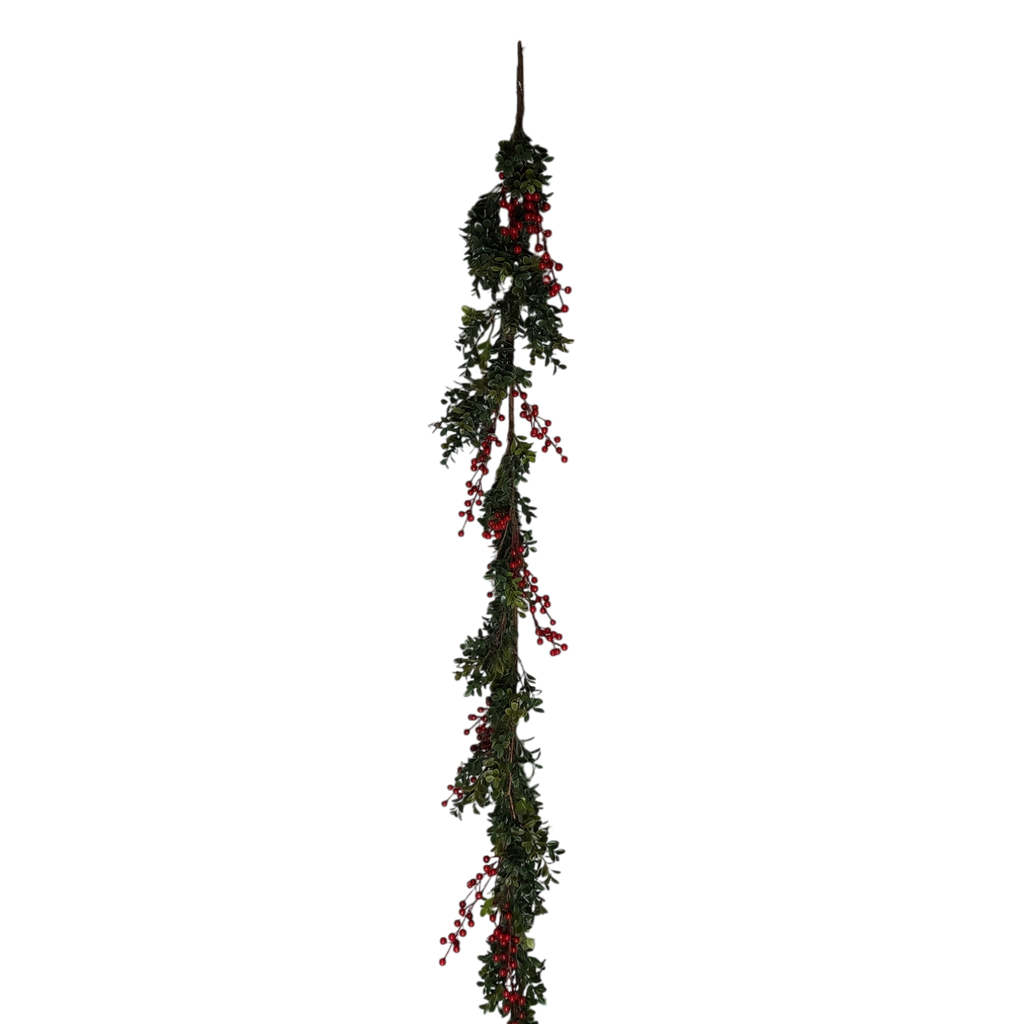 Boxwood Garland with Berries - 5 Feet Long