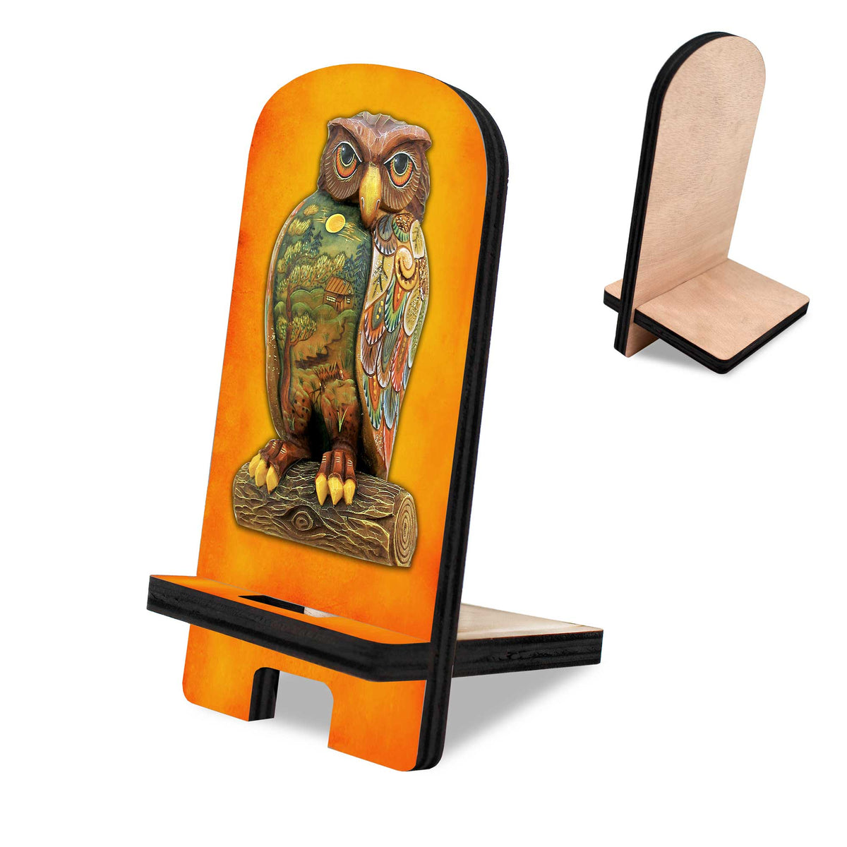 The Owl Cell Phone Stand Halloween Decor Wood Mobile Tablet Holder Charging Station Organizer - 892032