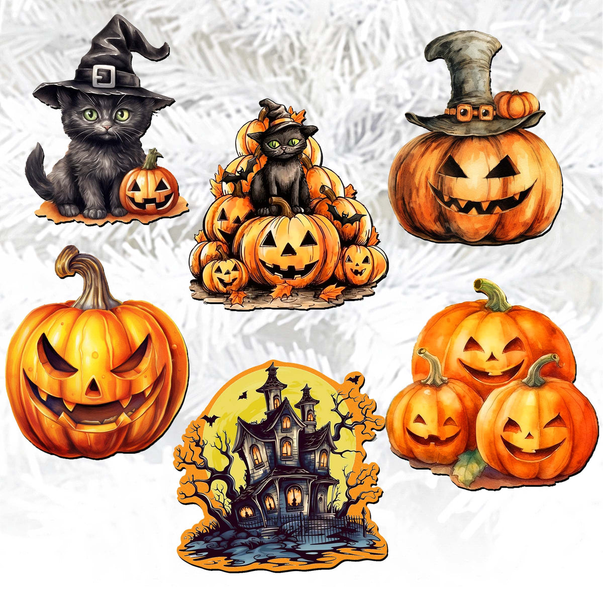Spooky pumpkins Clip-On Eco Wood Decorative Ornaments Set of 6 by G. Debrekht - Halloween Decor - 8090019C-S6