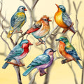 Forest birds Clip-On Eco Wood Decorative Ornaments Set of 6 by G. Debrekht - Christmas Decor - 8090015C-S6