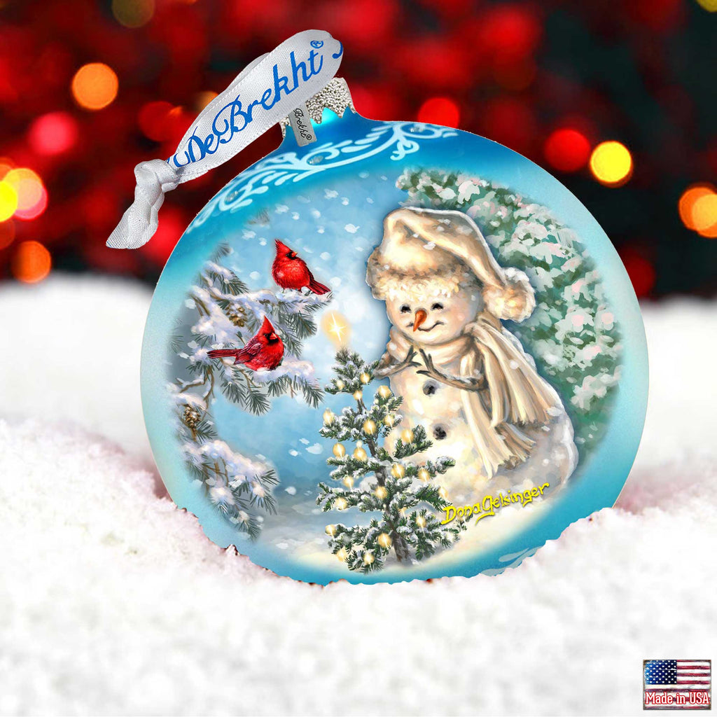 Glowing Snowman Lg Glass Ornament in Blue by Gelsinger - Christmas Decor - 73926B-DG
