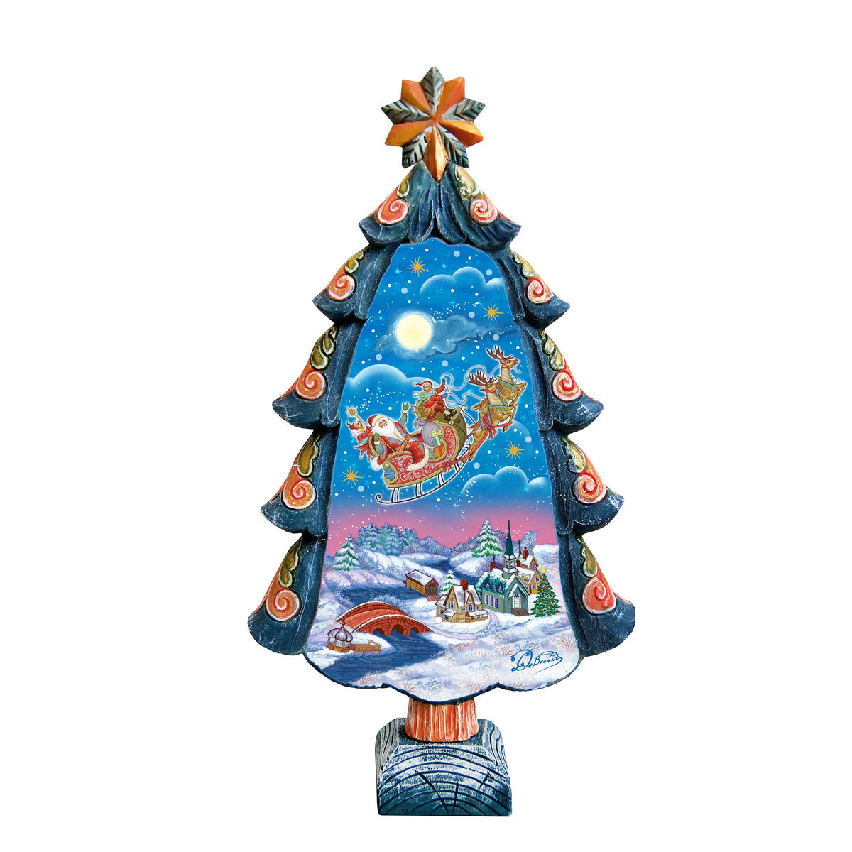 Up-Up and Away Christmas Tree Handcrafted Christmas Figurine - G. DeBrekht - Christmas Santa Snowman Decor - 588055M